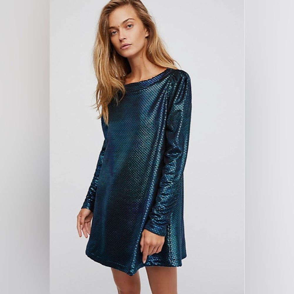 Free People Diamonds Are Forever Blue Metallic Dress Small Mermaidcore